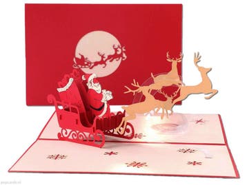 Vrolijke kerstman met slee en rendieren - Kerstkaart met..., Verzenden, Nieuw