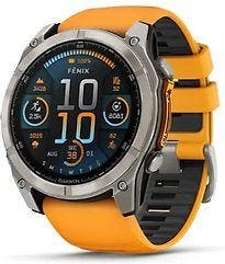 Garmin Fenix 8 51 mm titanium met oranje polsband [wifi,, Telecommunicatie, Overige Telecommunicatie, Zo goed als nieuw, Verzenden