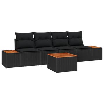 vidaXL Tuinbankenset 5 st Zwart Poly riet, Tuin en Terras, Verzenden, Nieuw, 5 zitplaatsen