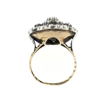 Bicolor gouden Victoriaanse ring met roos geslepen diaman..., 18 tot 19, Gebruikt, Ophalen of Verzenden, Met edelsteen