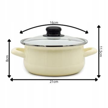 Emaille Kookpan met Glazen Deksel 1,2 Liter – 16 cm –, Huis en Inrichting, Keuken | Potten en Pannen, Ophalen of Verzenden, Nieuw