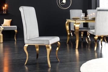 Design stoel MODERN BAROQUE grijs fluweel gouden stoelpoten, Ophalen of Verzenden, Nieuw