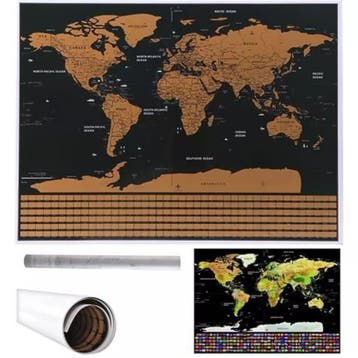Malatec Luxe Wereldkaart Kraskaart - Goud/Zwart 82x59 cm..., Ophalen of Verzenden, Nieuw