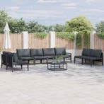 vidaXL Tuinbankenset met kussen 8 pcs Zwart Staal, Verzenden, Nieuw, Rvs, 8 zitplaatsen