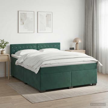 vidaXL Boxspring Bed met Matras en LED Donkergroen 140 x 200, Verzenden, Stof, Groen, Nieuw