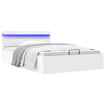 vidaXL Bedframe met opslag hydraulisch LED kunstleer wit, Overige materialen, Verzenden, Wit, Nieuw