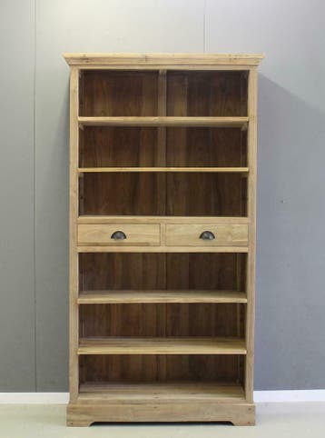 Boekenkast teakhout 100cm, twee laden; Indoteak, Huis en Inrichting, Kasten | Boekenkasten, 200 cm of meer, Teakhout, Nieuw, Met lade(s)