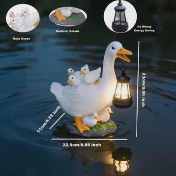 Zonne-energie Tuindecoratie: Lantaarn Draagster Gans met Kui, Verzenden, Nieuw