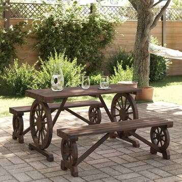 vidaXL 3-delige Tuinset massief vurenhout, Verzenden, Nieuw, Hout, Tuinset