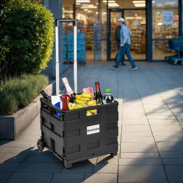 Inkooptrolley, boodschappen trolley opvouwbaar - zwart, Sieraden, Tassen en Uiterlijk, Koffers, Verzenden, Nieuw