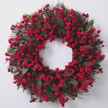 Handgemaakte Kerstkrans met Cipres, Rode Bessen & Denneappel, Huis en Inrichting, Verzenden, Nieuw