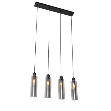 Moderne hanglamp zwart met smoke glas 4-lichts - Stavelot, Verzenden, Nieuw, Glas, Modern