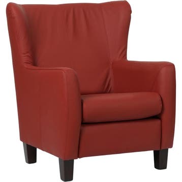 Leren fauteuil Hug - Toledo Red (rood) - Poten hout zwart, Nieuw, Ophalen of Verzenden, 75 tot 100 cm, Eigentijds, Klassiek, Retro, Romantisch