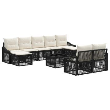 vidaXL Tuinbankenset 10 pcs Zwart poly rattan, Verzenden, Nieuw, Meer dan 8 zitplaatsen