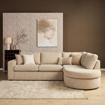 Nieuwe Hoekbank Alma Beige 265x196 cm | Direct Leverbaar + G, Hout, 250 tot 300 cm, Hoekbank, Nieuw