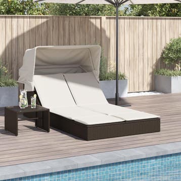 vidaXL Ligbed 2-persoons met luifel en kussens poly rattan, Verzenden, Nieuw