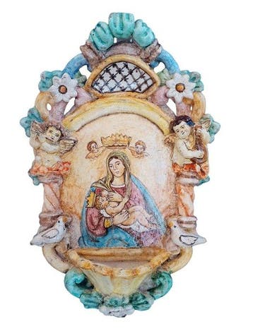 Barok Wijwatervat - Ceramica amalfitana - 20e eeuw - Madonna, Antiek en Kunst