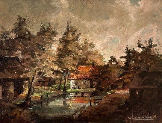 v d Wetering (XX) - Impressionistisch olieverf schilderij, Antiek en Kunst, Kunst | Schilderijen | Klassiek