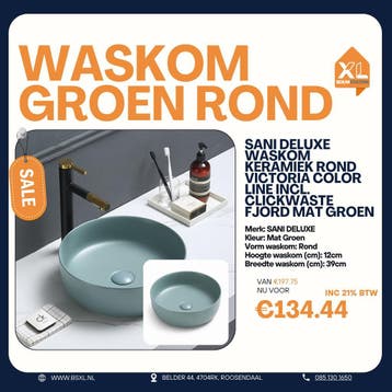 Mat groene ronde waskom 39 cm - OUTLET, Minder dan 50 cm, Nieuw, Ophalen of Verzenden, Minder dan 25 cm