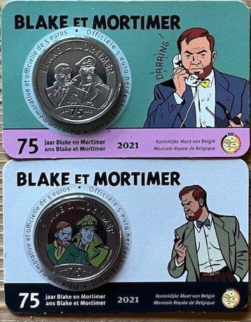 België. 5 Euro 2021 Blake et Mortimer (2 coincards)