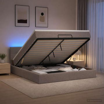 vidaXL Ottoman Bed met Matrassen en LED Taupe 140 x 200 cm, Verzenden, Nieuw