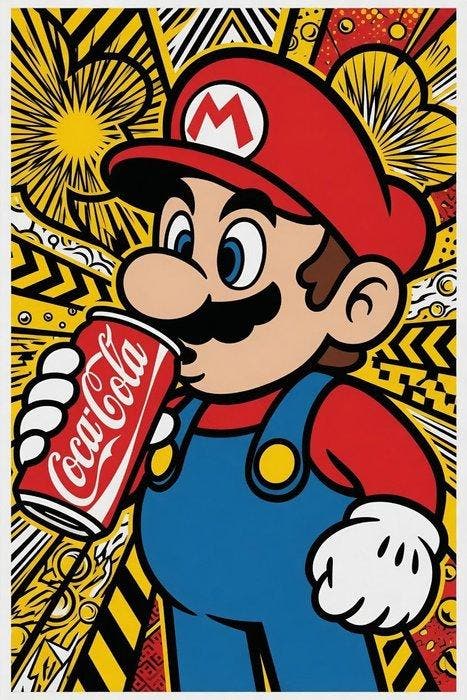 ROW - Mario Coca-Cola - ÉDITION UNIQUE 1/1 SIGNÉE COA -, Spelcomputers en Games, Spelcomputers | Overige Accessoires