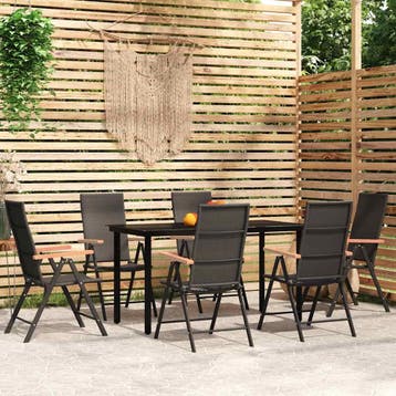 vidaXL 7-delige Tuinset zwart, Verzenden, 6 zitplaatsen, Nieuw, Rvs