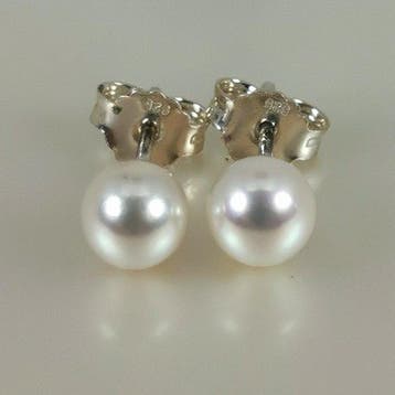 Zonder minimumprijs - Oorbellen Zilver Parel - Akoya RD Ø, Sieraden, Tassen en Uiterlijk, Oorbellen, Nieuw
