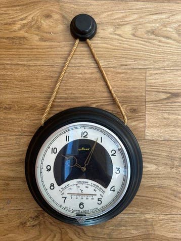 Klok met barometer - Lighthouse - Vintage Hout, Staal -
