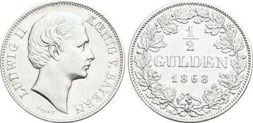 1/2 Gulden 1868 Bayern Ludwig Ii 1864-1886, Verzenden