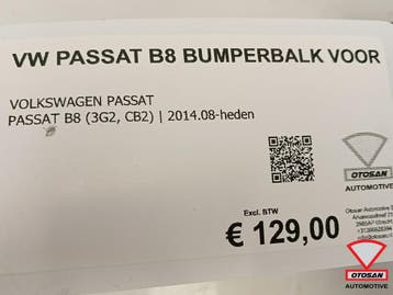 VW Passat B8 2014+ Bumperbalk Balk Voor Origineel!, Ophalen, Gebruikt, Voor, Volkswagen