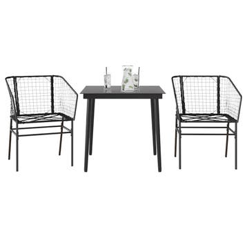 vidaXL 3-delige Tuinset poly rattan glas zwart, Verzenden, Nieuw, 2 zitplaatsen, Tuinset