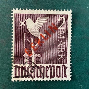 Berlijn 1949 - 2 Mark roodopdruk met plaatfout dunne N -, Gestempeld