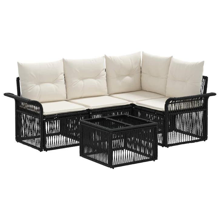 vidaXL Tuinbankenset 5 pcs Zwart poly rattan, Tuin en Terras, Tuinsets en Loungesets, Nieuw, 5 zitplaatsen, Verzenden