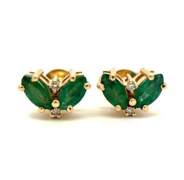 Oorstekers - 14 karaat Geel goud - 1.06ct. tw. Smaragd -