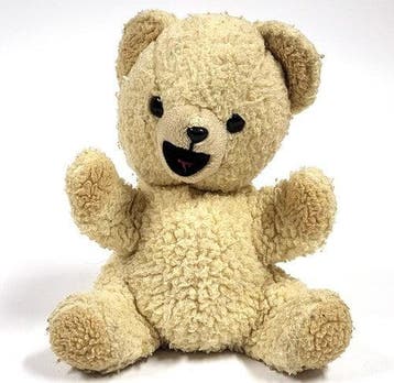Vintage teddybeer handpop van pluche, Verzenden, Gebruikt