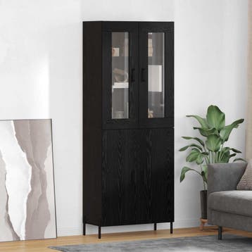 vidaXL Highboard Zwart Eiken 69,5 x 34 x 180 cm Bewerkt hout, Huis en Inrichting, Kasten | Buffetkasten, Minder dan 50 cm, Verzenden