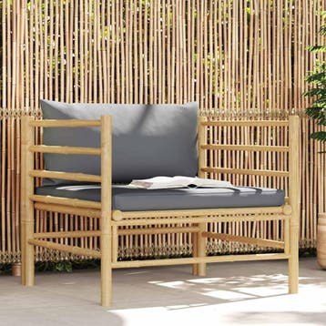 vidaXL Tuinbank met donkergrijze kussens bamboe, Verzenden, Nieuw, Hout