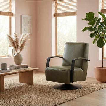 Leren draaifauteuil Mood - Granada Moss (olijf/groen) -, Nieuw, Ophalen of Verzenden, 50 tot 75 cm, Industrieel, Modern