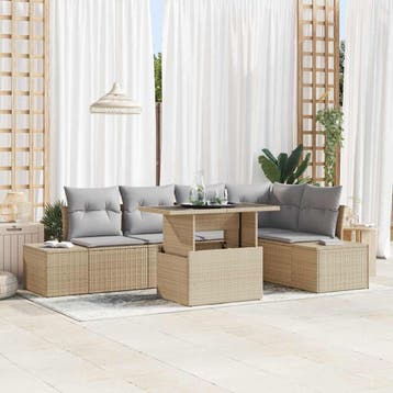 vidaXL Tuin Sofa Set 6 st Beige poly rattan, Verzenden, Nieuw, Rotan, 6 zitplaatsen