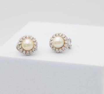 Oorbellen - 18 karaat Witgoud Diamant (Natuurlijk) - Parel, Sieraden, Tassen en Uiterlijk, Oorbellen, Nieuw