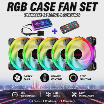RGB PC Ventilator Set: 5x Dual Aperture Fans met Controller, Verzenden, Nieuw