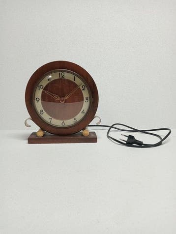 Tafelklok - Jacob Palmtag - Art Deco hout messing glas -