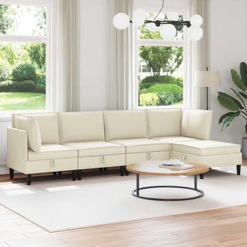 vidaXL Woonkamer Meubelset 5 st Crèmekleurig Stof, Verzenden, Nieuw, Stof, Minder dan 150 cm