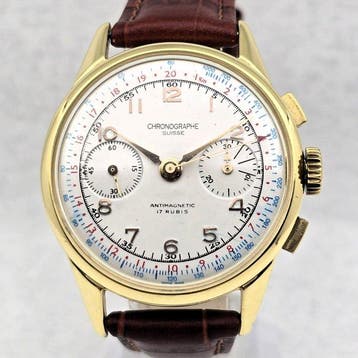 Chronographe Suisse - Cal. Venus 188 - Plaquê Ouro -, Nieuw