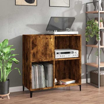 vidaXL Platenkast 84,5x38x89 cm bewerkt hout gerookt, Verzenden, Nieuw
