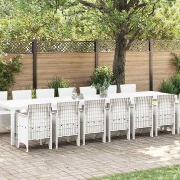 vidaXL Tuin Eettafelset met kussens 15 st Wit PP, Verzenden, Nieuw, 5 zitplaatsen