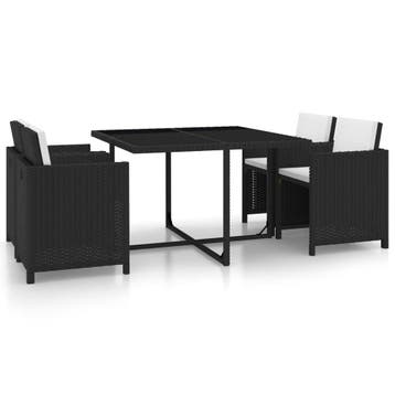 vidaXL 5-delige Tuinset met kussens poly rattan zwart, 4 zitplaatsen, Nieuw, Tuinset, Verzenden