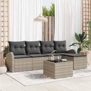 vidaXL Tuin Sofa Set 6 st Lichtgrijs poly rattan, Verzenden, Nieuw, Rotan, 6 zitplaatsen