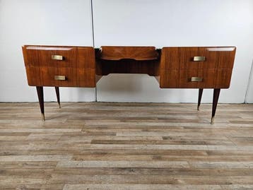 Credenza - Credenza of bureau in mahonie met glazen blad -